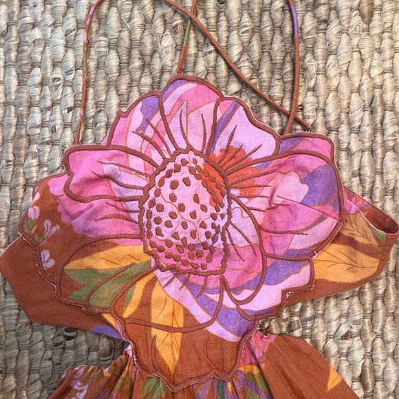 FARM Rio Orange Maxi Dress with Pink & Yellow Floral Print - Picture 4 of 7